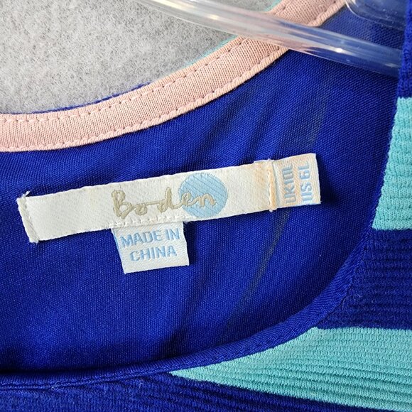 Boden Striped Fit & Flare Knit Dress – Navy & Turquoise - Picture 8 of 10